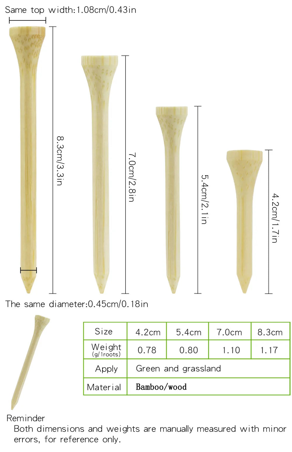 100Pcs/Bag Golf Tees Bamboo Golf Balls Holder 4 Sizes Available Drop Ship 42mm 54mm 70mm 83mm 