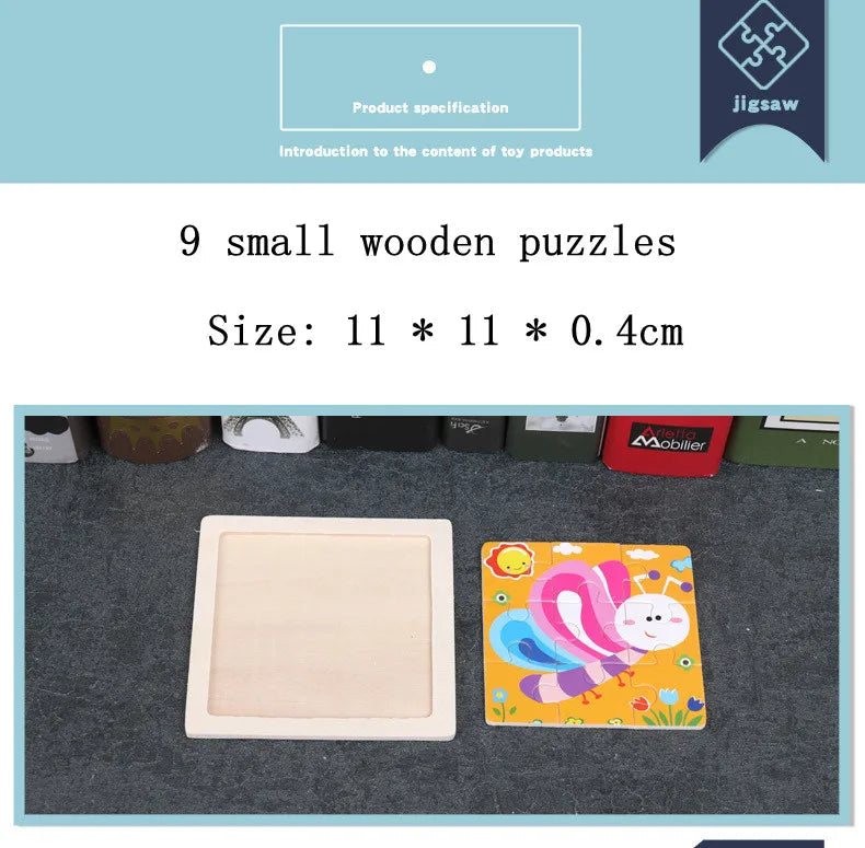 Hot Sale 11X11CM Kids Wooden Puzzle Baby Cartoon Animal Traffic Tangram Wood Puzzle Educational Jigsaw Toys For Children Gifts ALPENZO