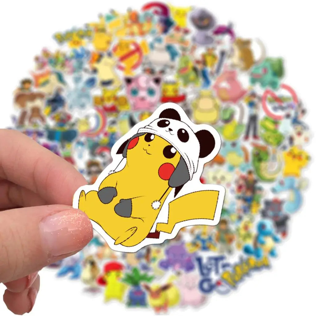 50/100Pcs Pokemon Stickers Kawaii Pikachu Skateboard Bicycle Guitar Laptop Kids Waterproof Stiker Toys ALPENZO