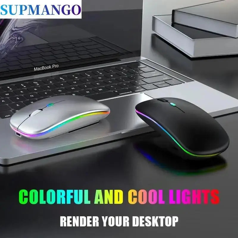 Wireless Mouse Rechargeable Silent LED Backlit Mice PC Laptop Computer Mous 2.4Ghz Receiver Bluetooth Dual Mode Optical Mice - ALPENZO