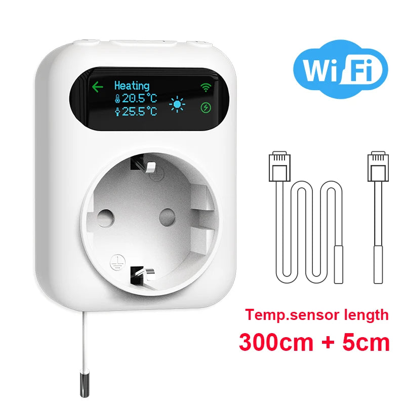 Tuya WIFI Digital Thermostat Socket 16A Outlet Plug Remote Temperature Controller Timer Switch Cooling Heating 3M NTC Sensor - ALPENZO