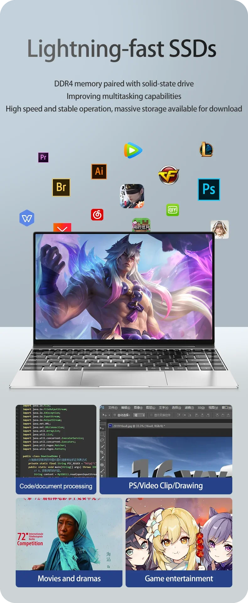 Ultra Slim Laptop 14.1" 16GB RAM 2TB SSD Intel N3700 Notebook Gamer 1920*1080 Display Office Study Computer PC Windows 11 Pro - ALPENZO