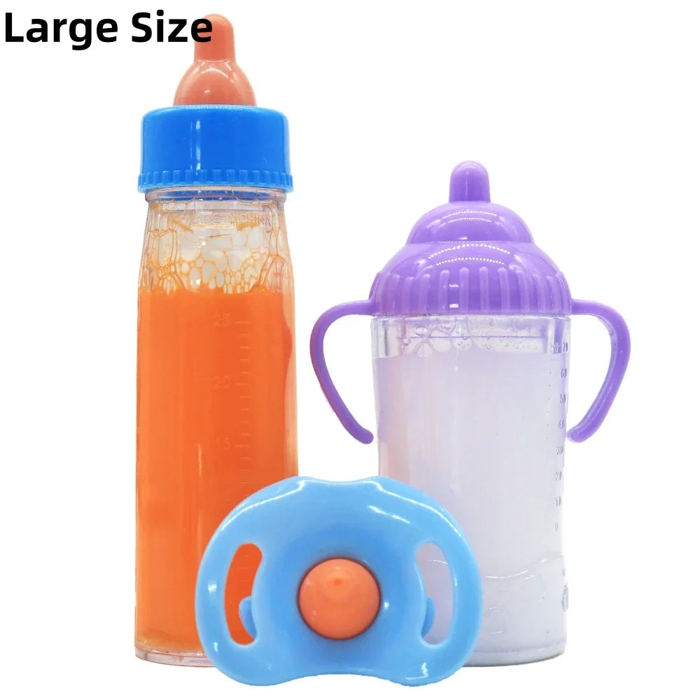 Large size Baby Doll Feeding Bottle Set Baby Care Toy Stroller 2pcs Milk And Juice Bottles With Toy Pacifier For Baby Dolls ALPENZO