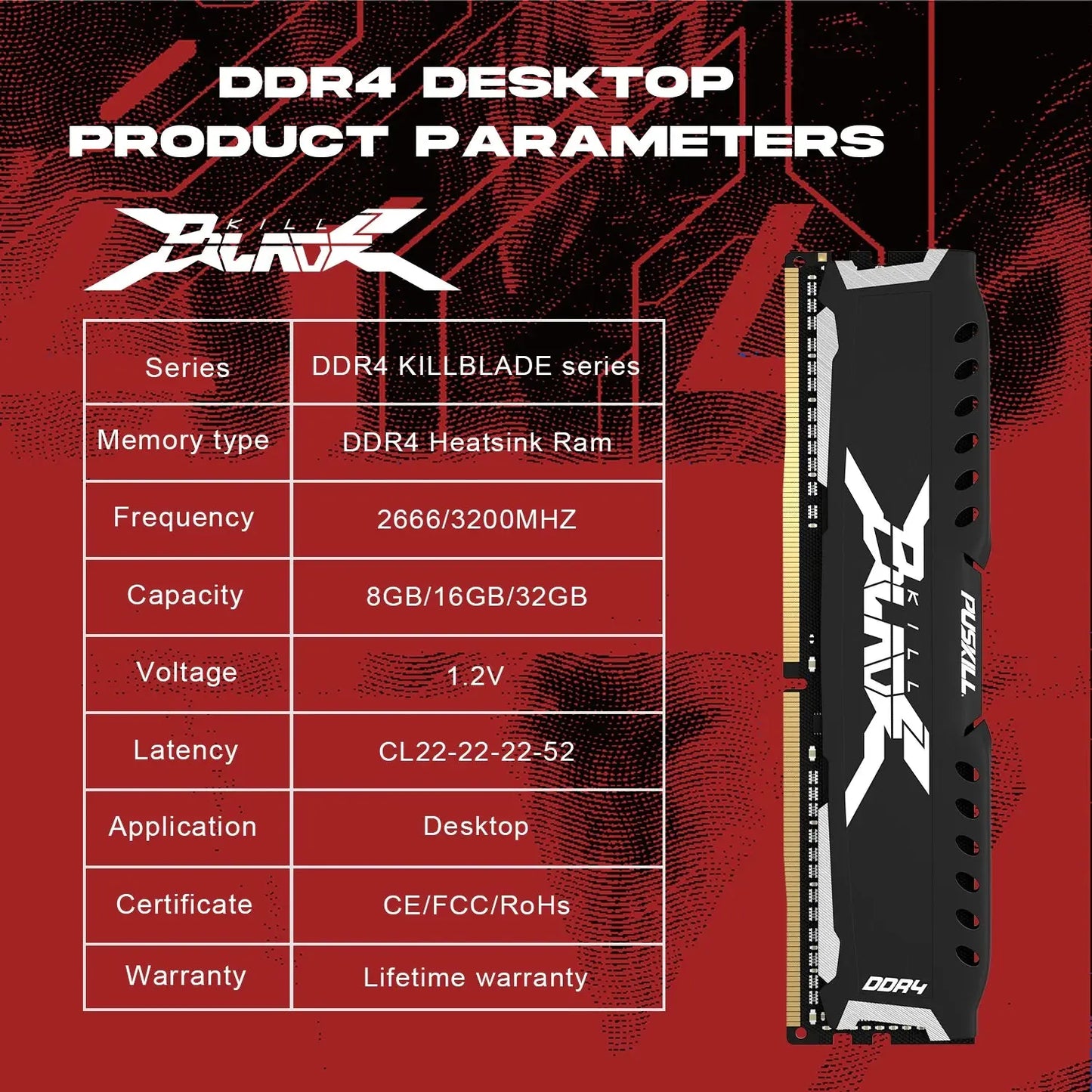 PUSKILL Memória RAM DDR4 16GB 8GB 1.2V 3200MHz 2666MHz Desktop Computer UDIMM Cooling Vest Memory Memoria - ALPENZO