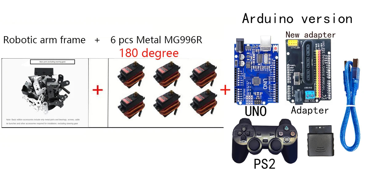 360 Degrees 6 DOF Robot Metal Alloy Mechanical Arm Claw Kit MG996R for Arduino Robotics Kit Educational Ps2 Programmable Toys ALPENZO