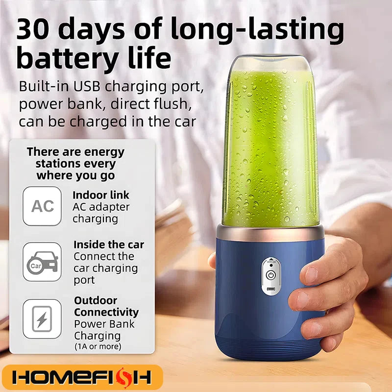 Portable Juicer Blender 400ml Electric Fruit Juicer USB Charging Lemon Orange Fruit Juicing Cup Smoothie Blender Machine 2cups - ALPENZO