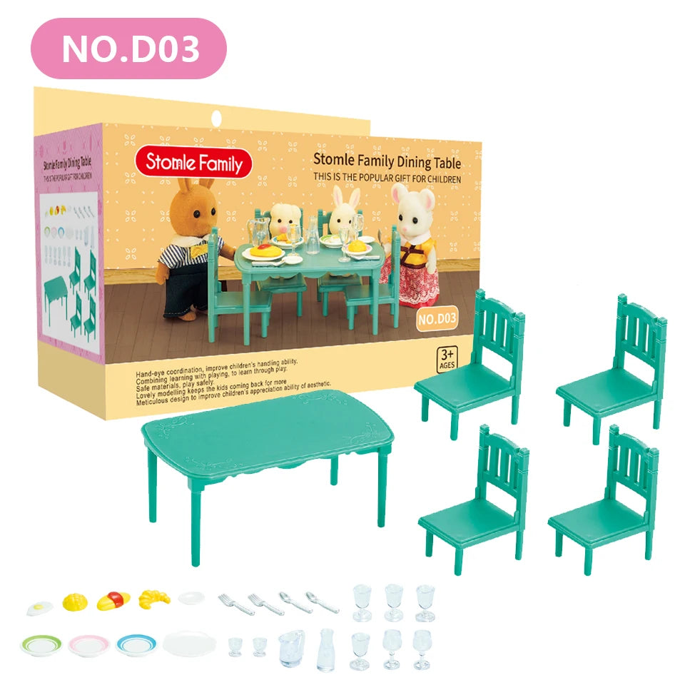 1:12 Miniature Furniture Forest Family Kitchen Toy Dining Table Dollhouse Accessories Bathroom Pretend Play For Girl Gifts Toys ALPENZO