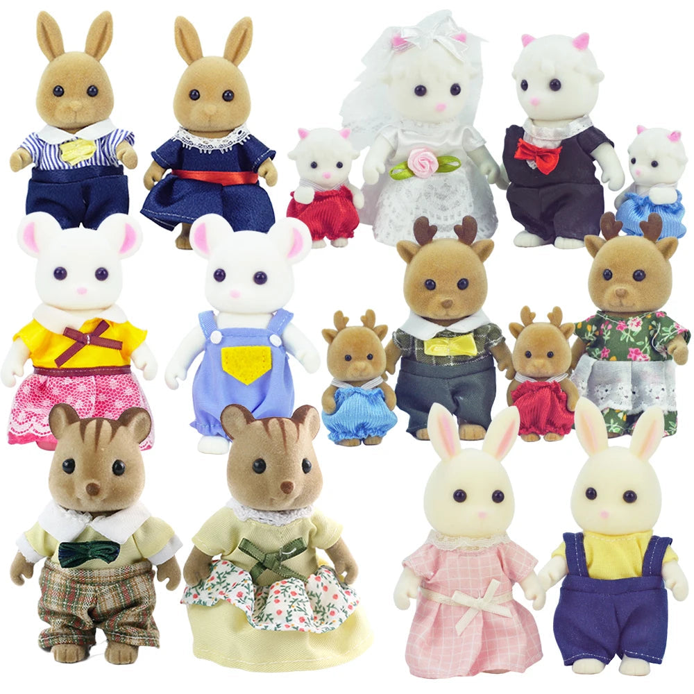 Rabbit Doll 1/12 Micro Dollhouse Reindeer Sheep Elephant Squirrel Family Kitchen Toy Miniature Furniture Set Girl Toy Gift ALPENZO