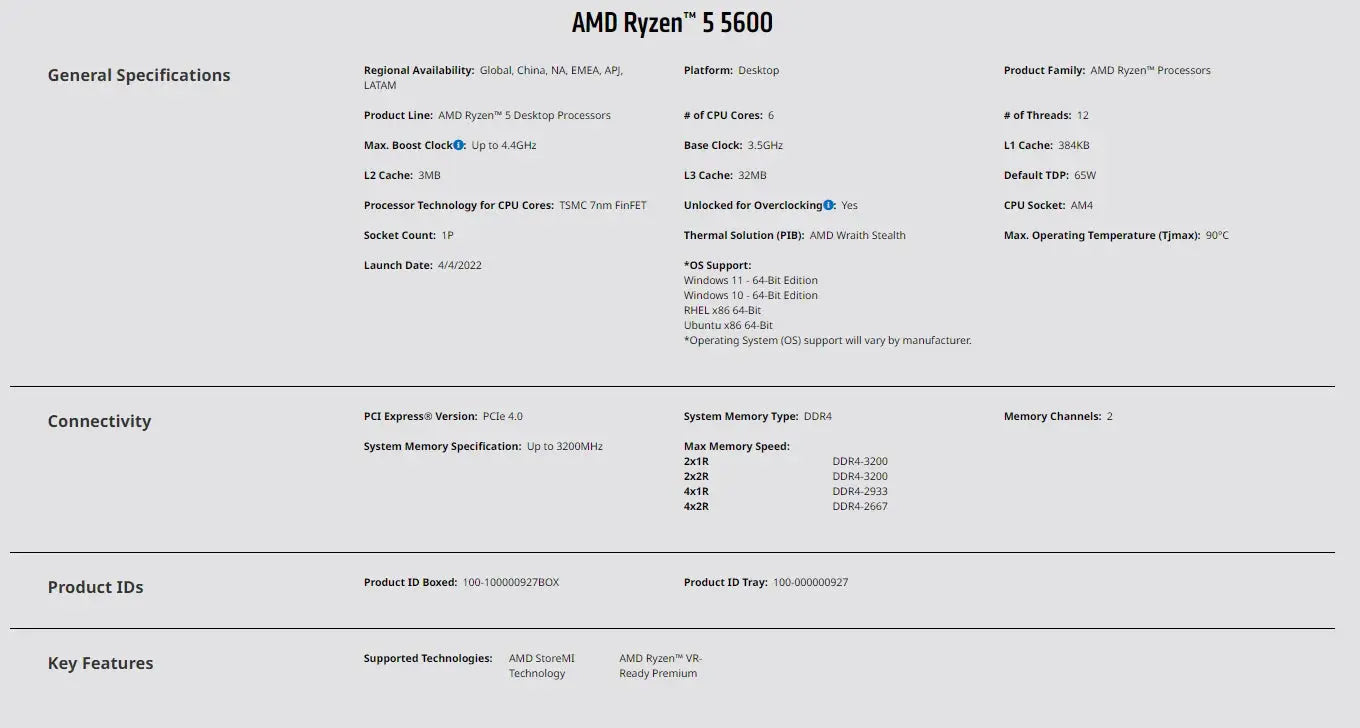 NEW AMD Ryzen 5 5600 R5 5600 3.5 GHz 6-Core 12-Thread CPU Processor 7NM L3=32M 100-000000927 Socket AM4 Graphics Chips Processor - ALPENZO