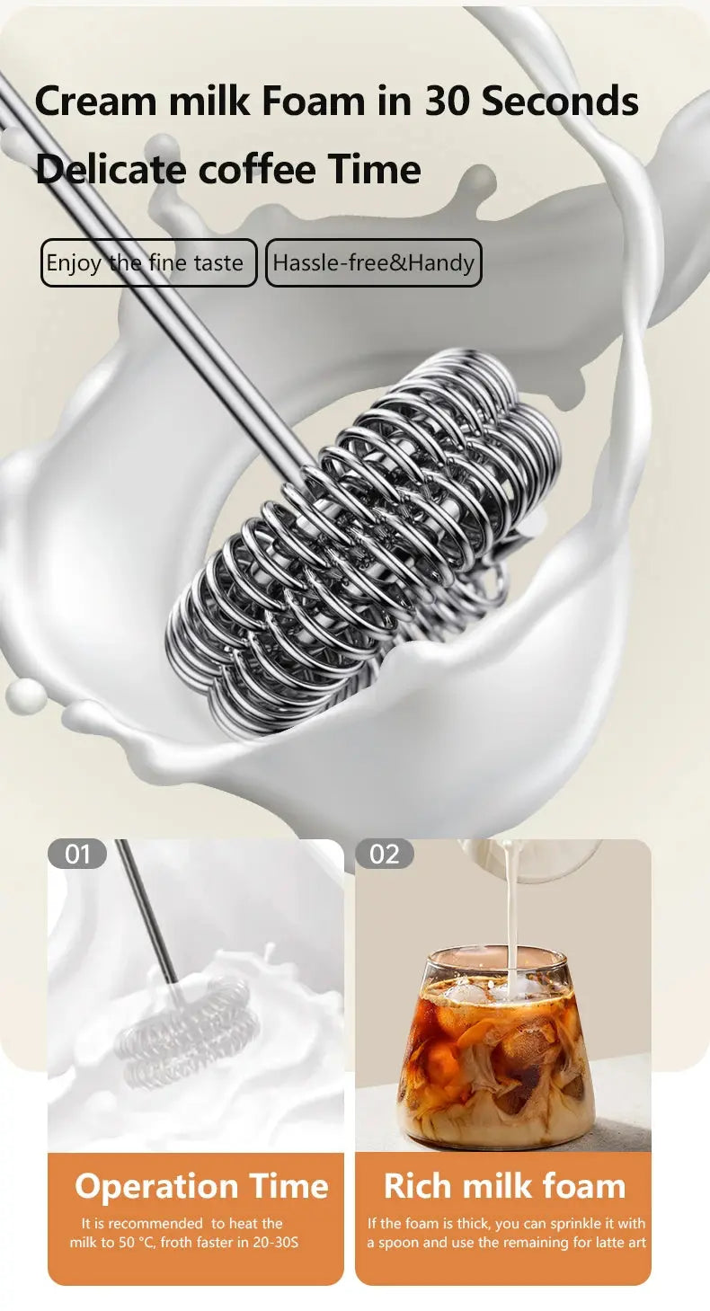 Wireless Milk Frother Electric Type-C Handheld Blender Stainless Steel Mini Coffee Maker Whisk Mixer For Coffee Cappuccino Cream - ALPENZO