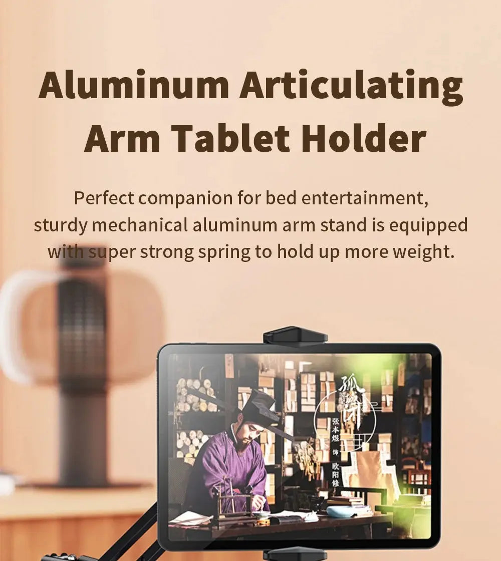 Universal Tablet Stand Clip Lazy Bracket Flexible Articulating Aluminum Arm Phone Mount Tablet Holder For All 4-11 Inch Device - ALPENZO