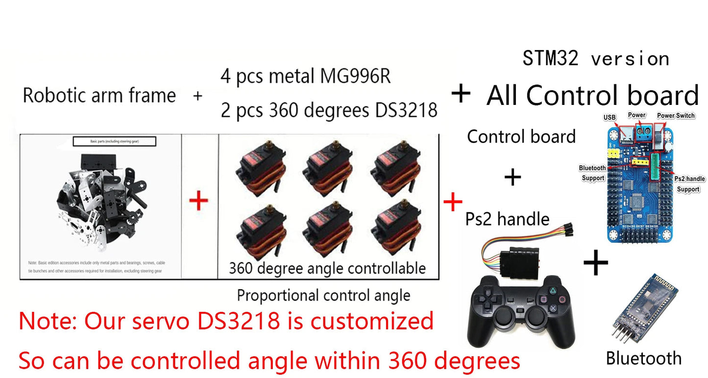 360 Degrees 6 DOF Robot Metal Alloy Mechanical Arm Claw Kit MG996R for Arduino Robotics Kit Educational Ps2 Programmable Toys ALPENZO
