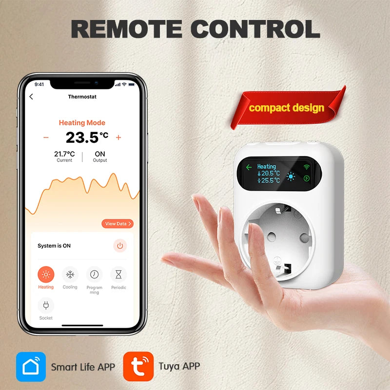 Tuya WIFI Digital Thermostat Socket 16A Outlet Plug Remote Temperature Controller Timer Switch Cooling Heating 3M NTC Sensor - ALPENZO