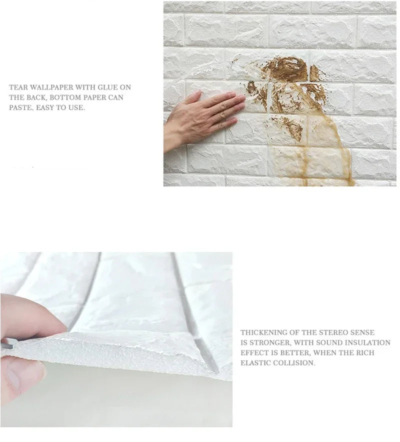 10pcs Self Adhesive Decor 3D Foam Wall Stickers Pane Room Waterproof peel and stick Brick Wallpaper for Interior Decoration - ALPENZO