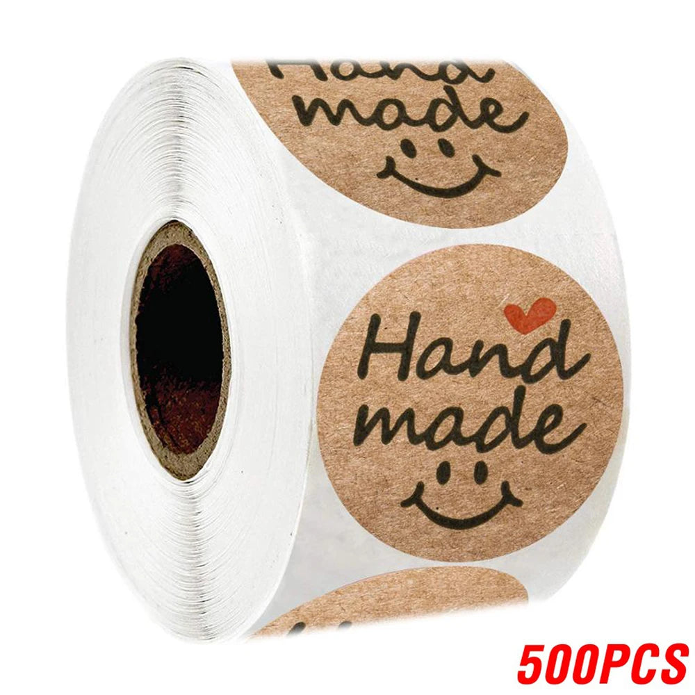 100-500pcs 1inch Vintage Kraft Paper Handmade With Love Stickers for Package Thank You Stationery Adhesive Labels Baking Seals ALPENZO