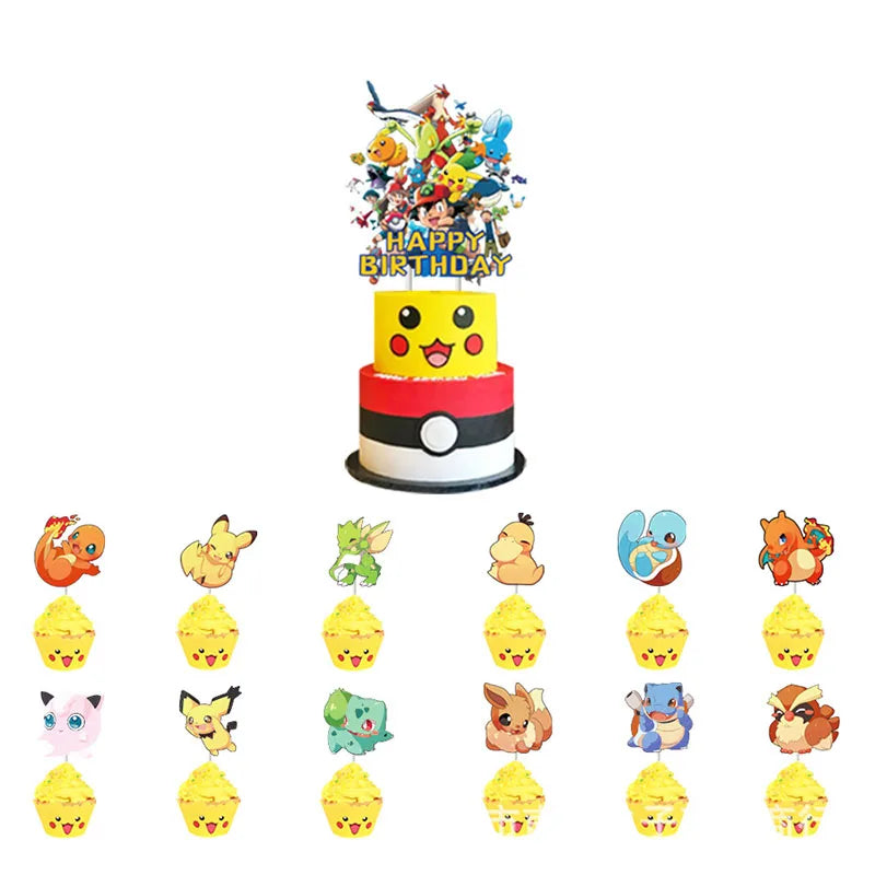 Cartoon Pikachu Theme Birthday Party Disposable Tableware Set Balloons Decorations Photo Props Background Pokemon Party Supplies ALPENZO