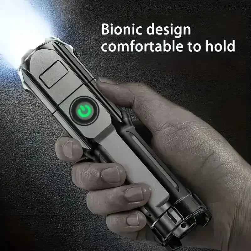 Powerful LED Flashlight Telescopic Zoom Tactical Torch USB Charging Spotlight 4 Lighting Mode Long-Range Outdoor Flashlight