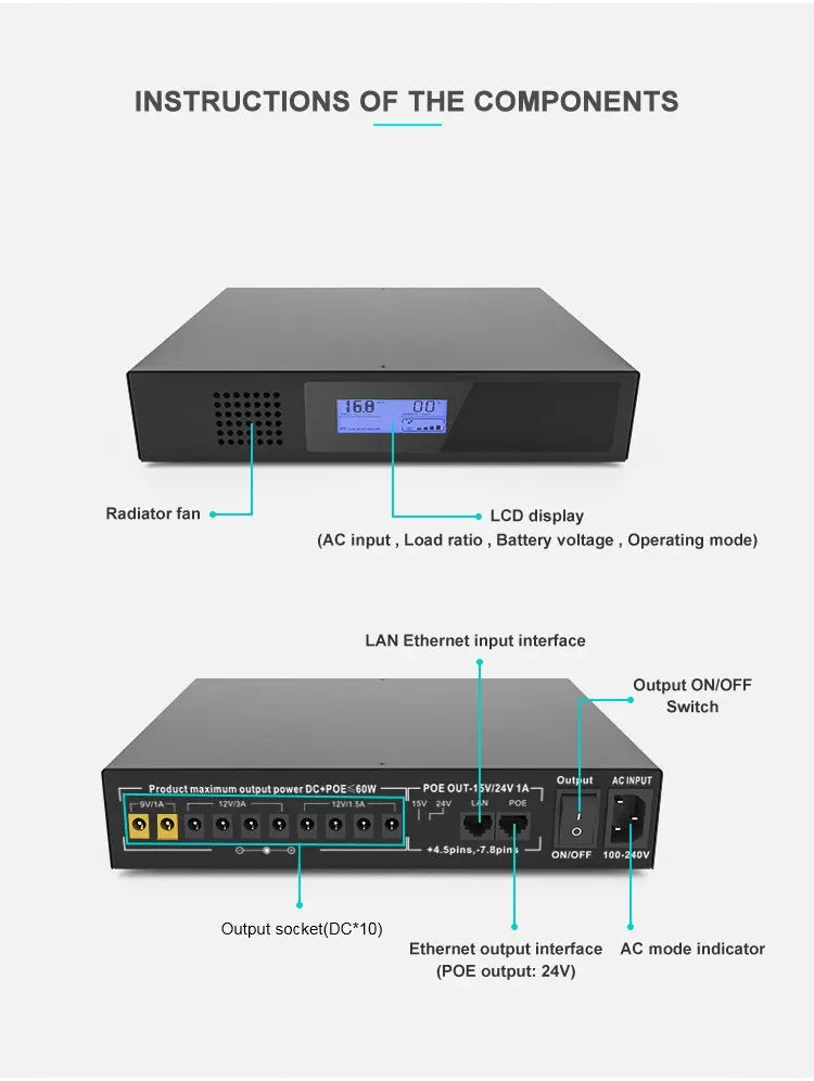 SKE Mini DC UPS POE 60W UPS 8*2200mah Battery Portable Battery Backup Uninterrupted Power Supply Output DC POE For Many Device - ALPENZO