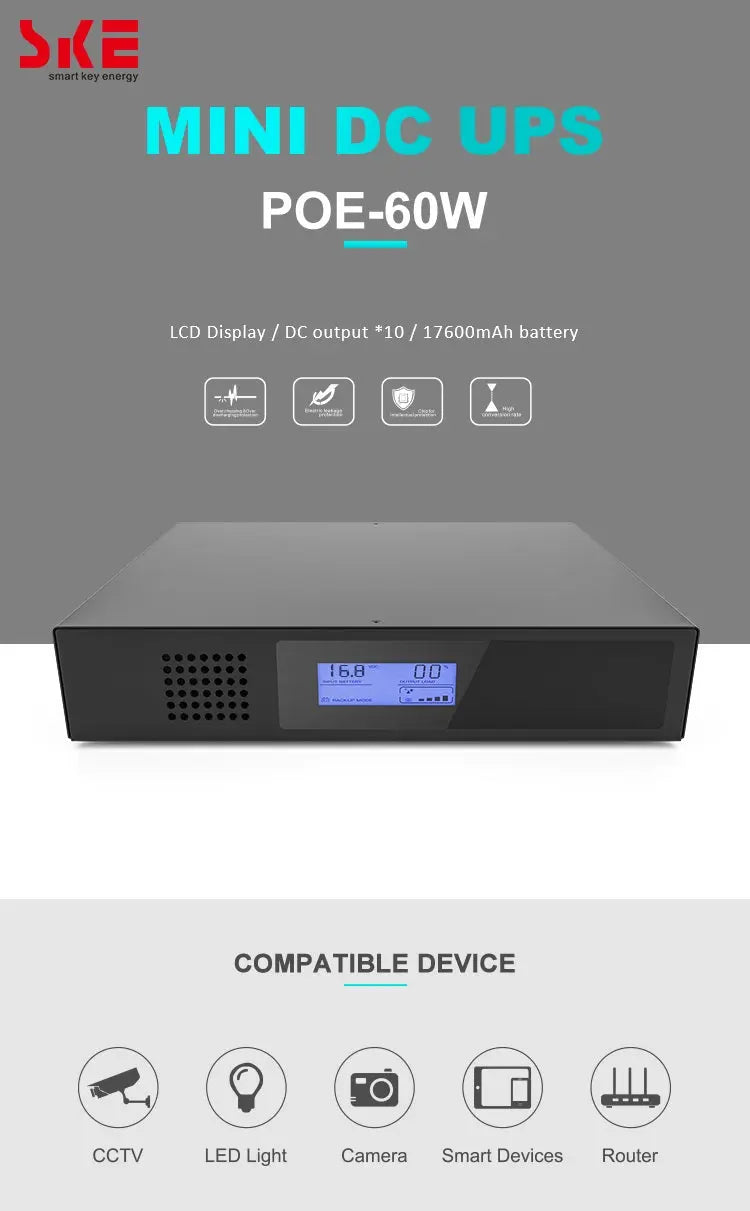 SKE Mini DC UPS POE 60W UPS 8*2200mah Battery Portable Battery Backup Uninterrupted Power Supply Output DC POE For Many Device - ALPENZO