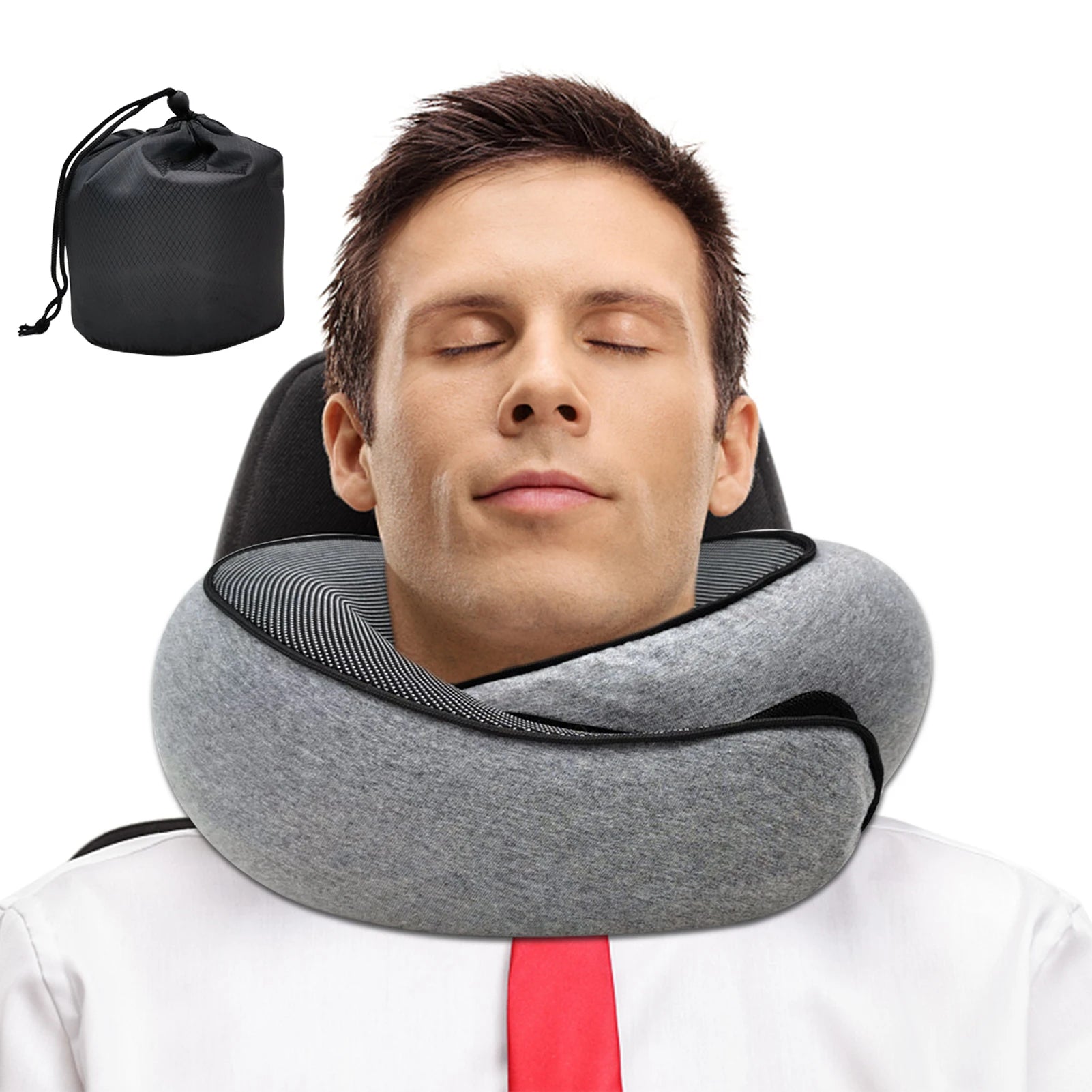 Travel Neck Pillow Memory Foam U-shaped Pillow Snail Style Travel Neck Support Portable Adjustable Soft Noon Break Sleep Pillows - ALPENZO