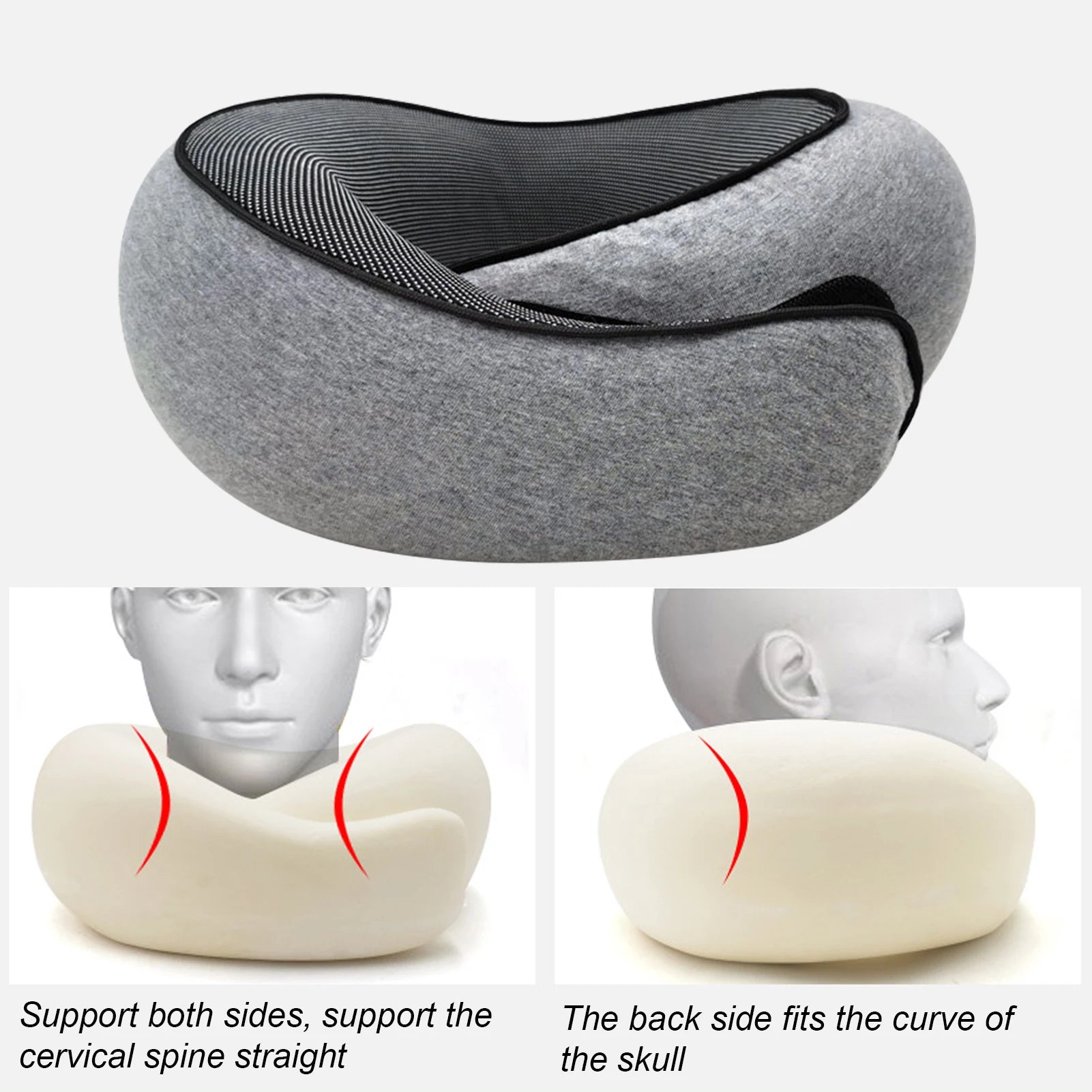 Travel Neck Pillow Memory Foam U-shaped Pillow Snail Style Travel Neck Support Portable Adjustable Soft Noon Break Sleep Pillows - ALPENZO