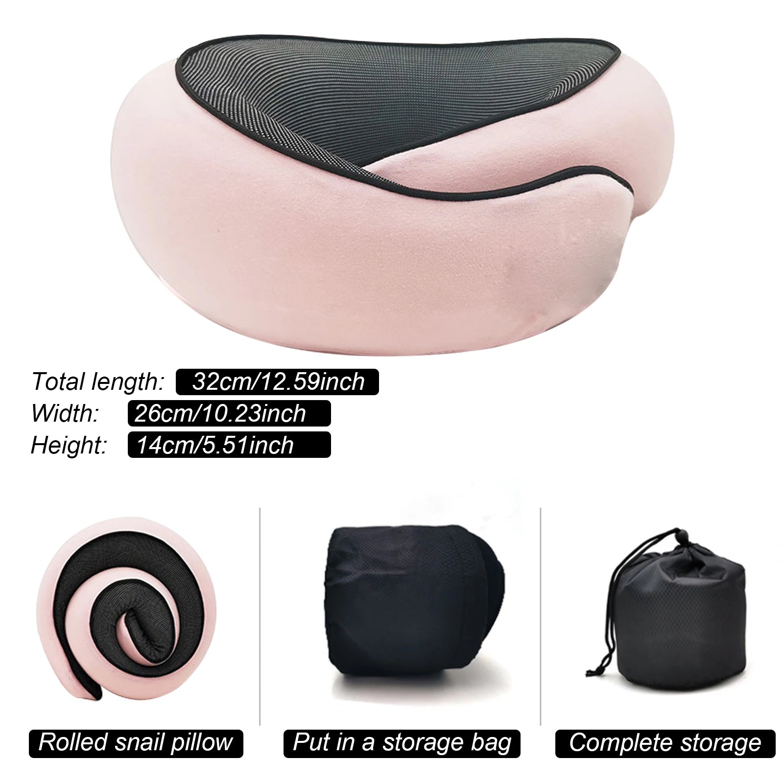 Travel Neck Pillow Memory Foam U-shaped Pillow Snail Style Travel Neck Support Portable Adjustable Soft Noon Break Sleep Pillows - ALPENZO