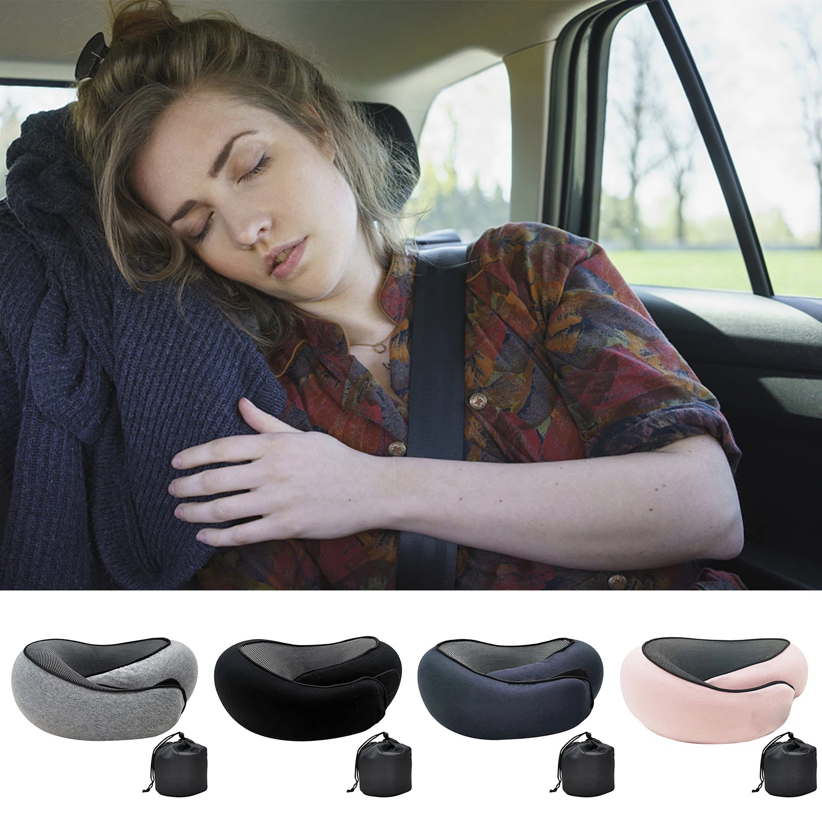 Travel Neck Pillow Memory Foam U-shaped Pillow Snail Style Travel Neck Support Portable Adjustable Soft Noon Break Sleep Pillows - ALPENZO