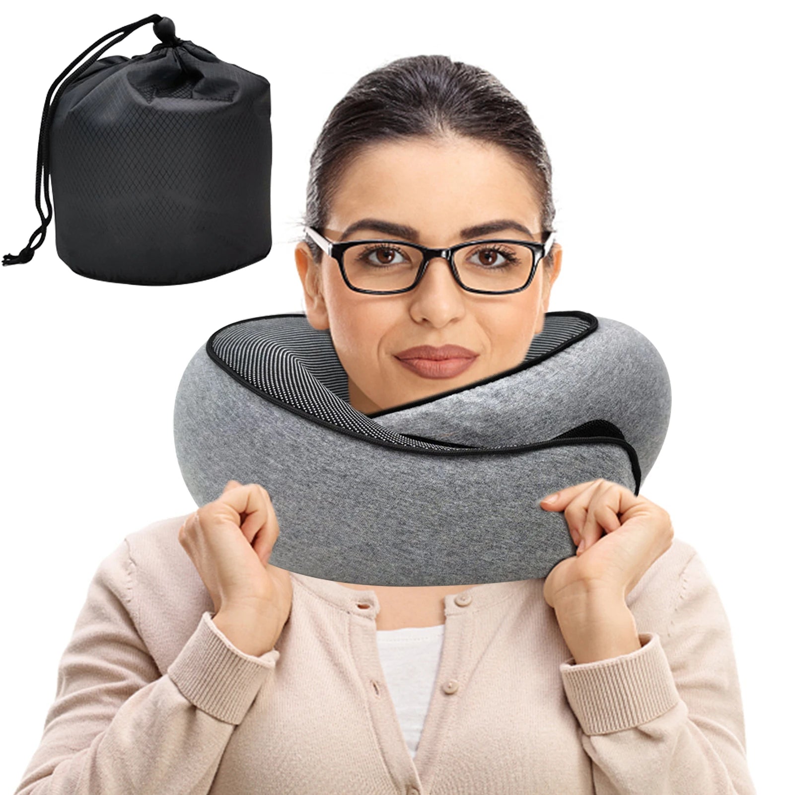 Travel Neck Pillow Memory Foam U-shaped Pillow Snail Style Travel Neck Support Portable Adjustable Soft Noon Break Sleep Pillows - ALPENZO