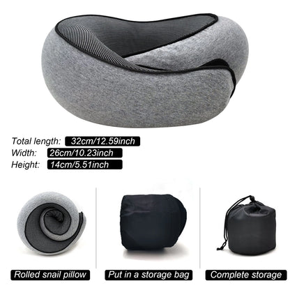 Travel Neck Pillow Memory Foam U-shaped Pillow Snail Style Travel Neck Support Portable Adjustable Soft Noon Break Sleep Pillows - ALPENZO