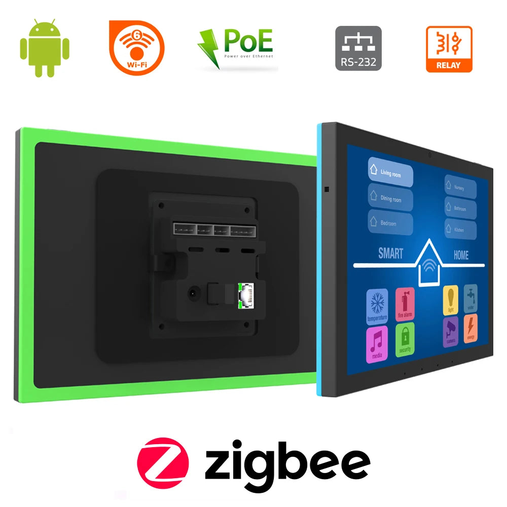 10.1 inch android smart home control panel with touch screen, 4GB RAM, wifi 6, RJ45, PoE,RS232, RS48, software not included. - ALPENZO