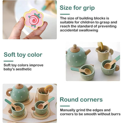 Wooden Afternoon Tea Set Toy Pretend Play Food Learning Role Play Game Early Educational Toys for Toddlers Girls Boys Kids Gifts ALPENZO