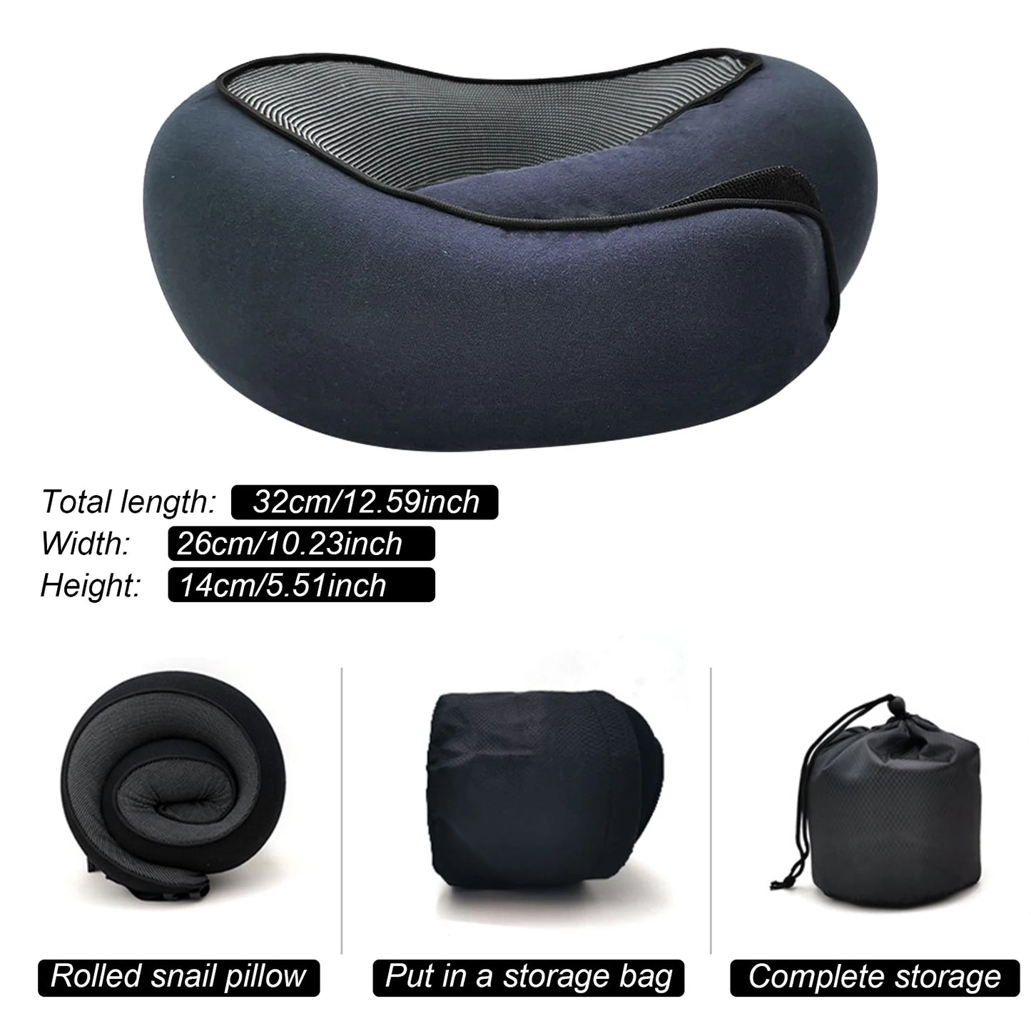 Travel Neck Pillow Memory Foam U-shaped Pillow Snail Style Travel Neck Support Portable Adjustable Soft Noon Break Sleep Pillows - ALPENZO