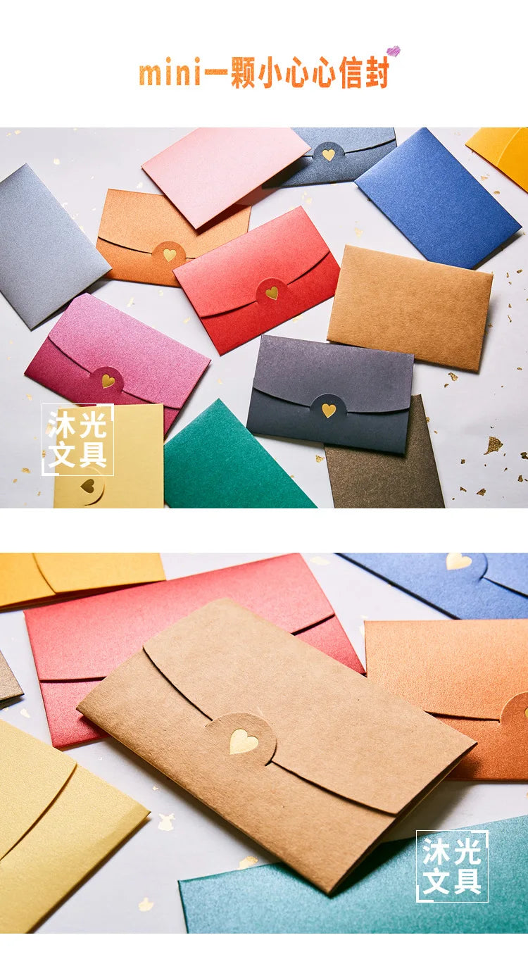 (10 Pieces/Lot) 10.5CM*7CM Small Greeting Card Name Card Envelope Hot Stamping Love Pearlescent Paper Mini Envelopes ALPENZO