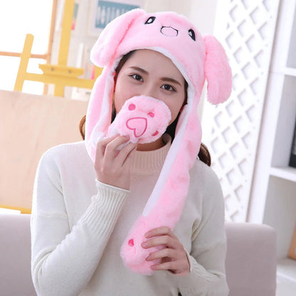 Cartoon Bunny Ear Move Hat Jumping up Toys Rabbit Girls Animal Plush Costume Cosplay Cap Kids Party for Adult Funny Anime Hat ALPENZO