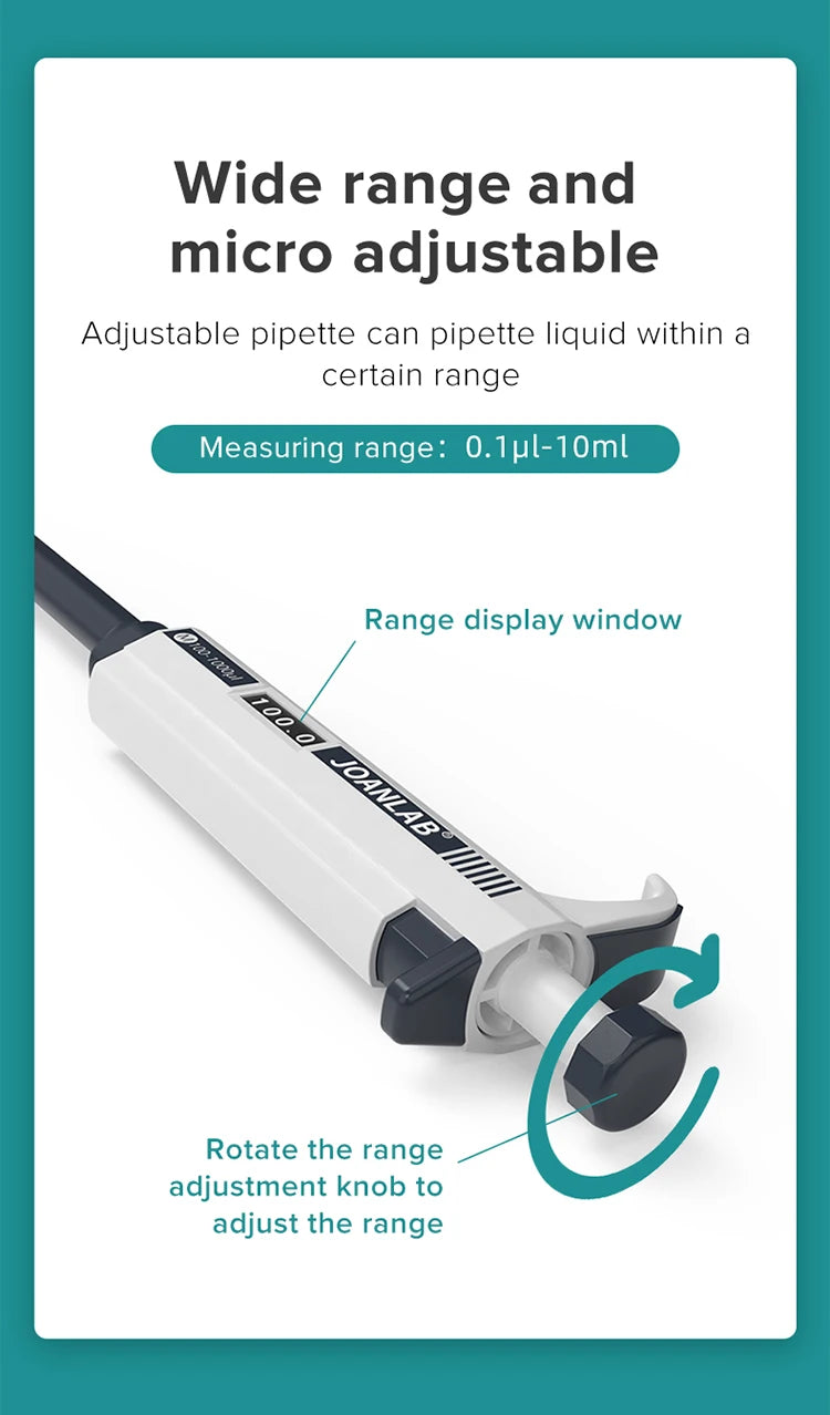 JOANLAB Micropipette Laboratory Automatic Pipette Digital Adjustable Plastic Pipette Chemistry Lab Equipment With Pipette Tips ALPENZO