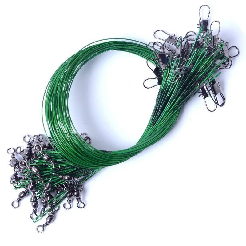 Aorace 20PCS Anti Bite Steel Fishing Line Steel Wire Leader With Swivel Fishing Accessory Lead Core Leash Fishing Wire 15CM-50CM