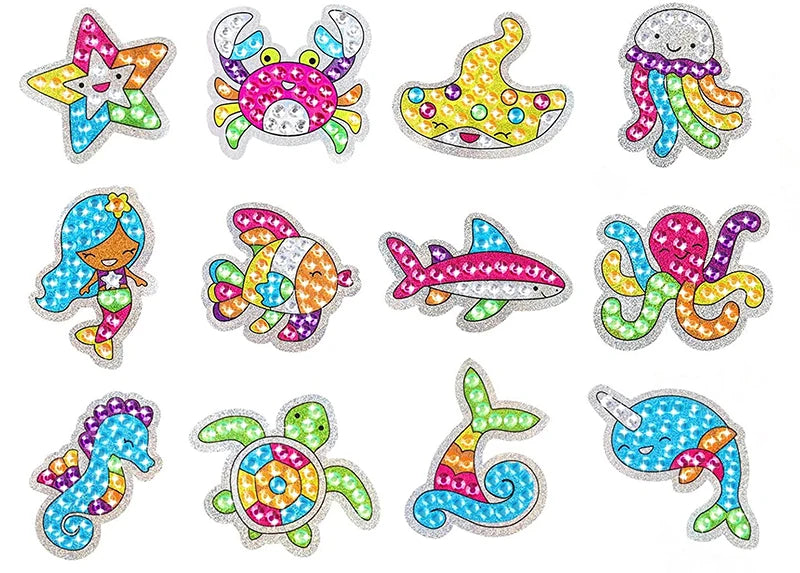 12 Create Big Gem Diamond Painting Sticker Kit Art Craft Girls Boys Unicorn Animal Sealife Magical Mosaic Dot Sticky Toys Gifts ALPENZO