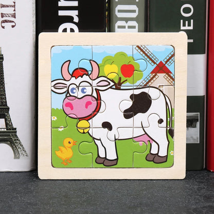 Hot Sale 11X11CM Kids Wooden Puzzle Baby Cartoon Animal Traffic Tangram Wood Puzzle Educational Jigsaw Toys For Children Gifts ALPENZO