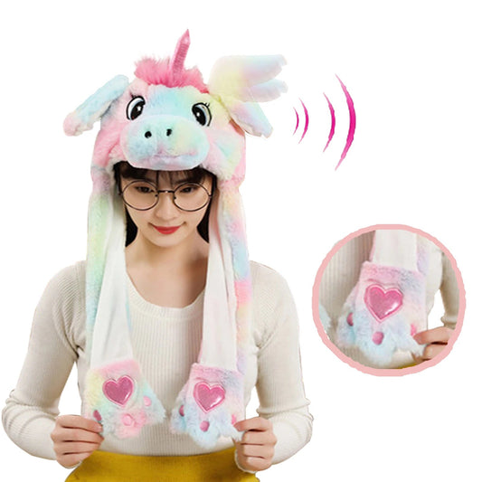 Unicorn Animal Ear Hat Plush Bunny Ears Moving Jumping Up Toys Dress Up Funny Cosplay Party for Kids Christmas Gift for Adult ALPENZO