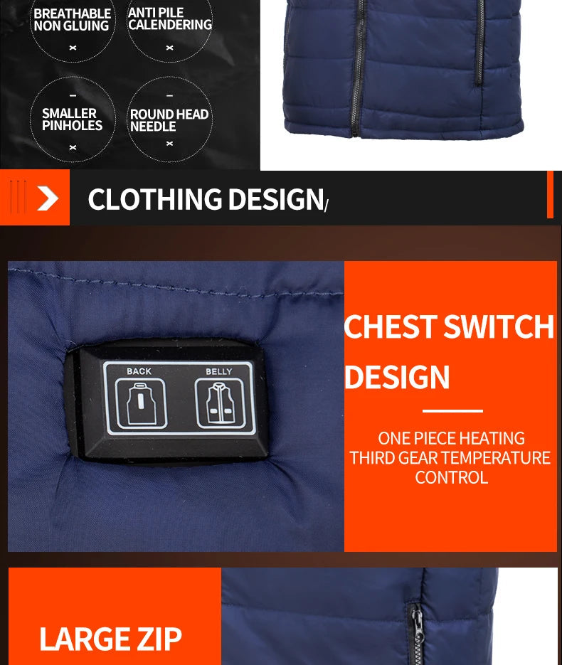 9 Heated Vest Zones Electric Heated Jackets Men Women Sportswear Heated Coat Graphene Heat Coat USB Heating Jacket For Camping ALPENZO