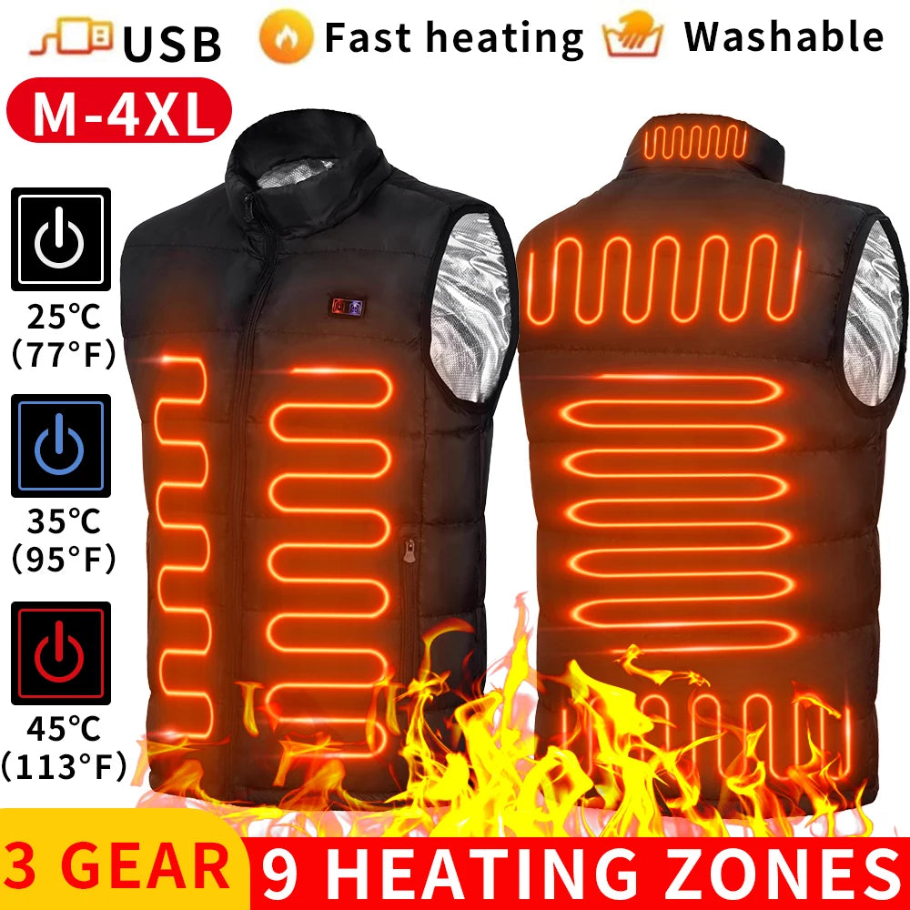 9 Heated Vest Zones Electric Heated Jackets Men Women Sportswear Heated Coat Graphene Heat Coat USB Heating Jacket For Camping ALPENZO
