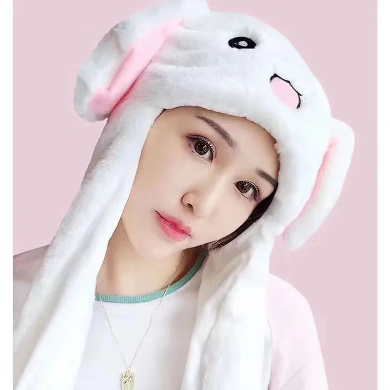 Cartoon Bunny Ear Move Hat Jumping up Toys Rabbit Girls Animal Plush Costume Cosplay Cap Kids Party for Adult Funny Anime Hat ALPENZO