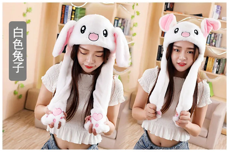 Cartoon Bunny Ear Move Hat Jumping up Toys Rabbit Girls Animal Plush Costume Cosplay Cap Kids Party for Adult Funny Anime Hat ALPENZO