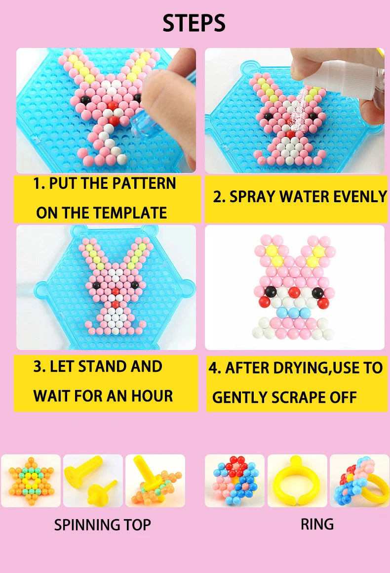 Handmade Magic Water Fuse Beads Creative Beads DIY Art Crafts Toys Magic Water Sticky Beads Sensory Toys Set with Accessories ALPENZO