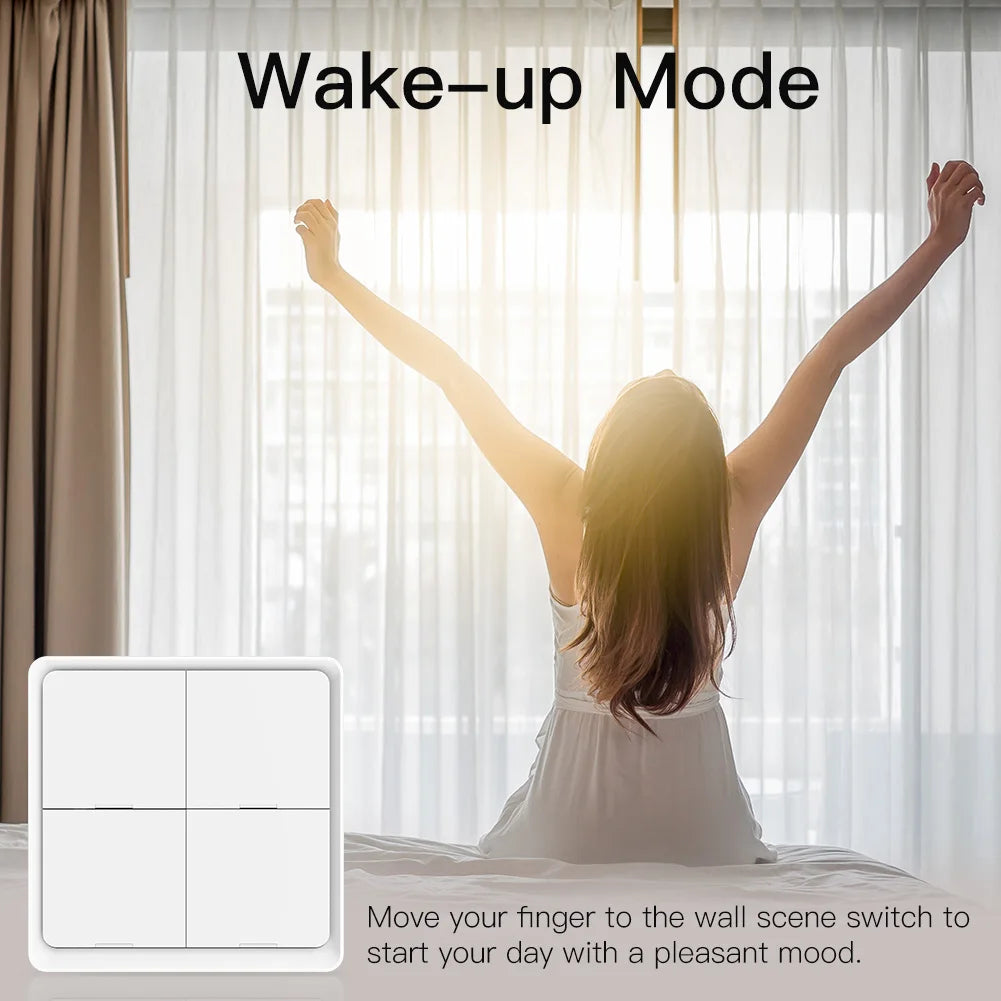 MOES 4 Gang Tuya ZigBee Wireless 12 Scene Switch Push Button Controller Battery Powered Automation Scenario for Tuya Devices - ALPENZO