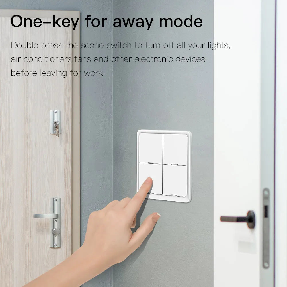 MOES 4 Gang Tuya ZigBee Wireless 12 Scene Switch Push Button Controller Battery Powered Automation Scenario for Tuya Devices - ALPENZO