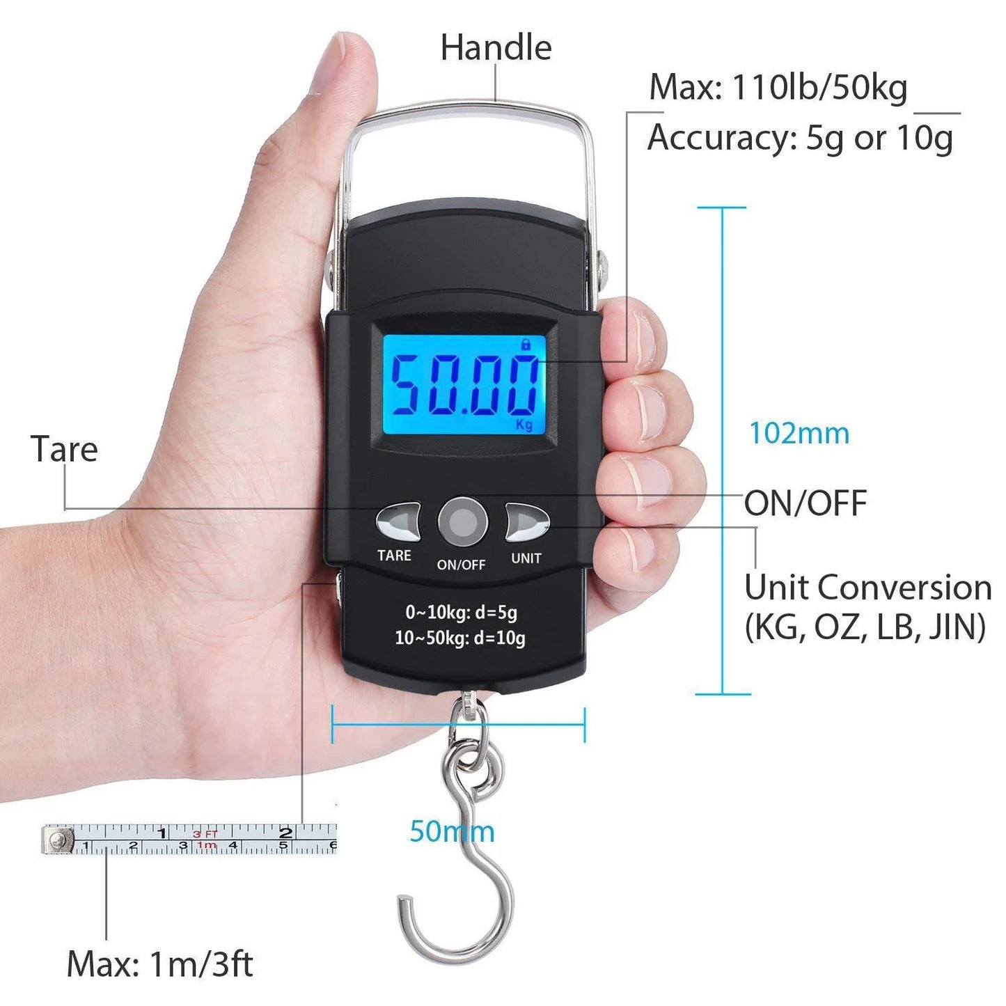 FLYSAND Mini Digital Scale 40kg X 10g for Fishing Luggage Travel Weighing Steelyard Hanging Electronic Hook Scale Fishing Tool