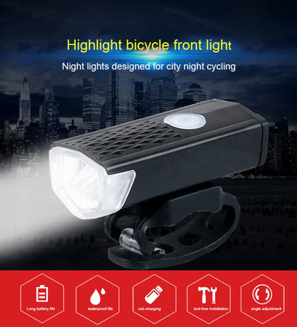 USB Rechargeable Bike Lights Set Bicycle Front Light Rear Lamp Easy to Install 3 Modes Headlight Taillight Cycling Accessories