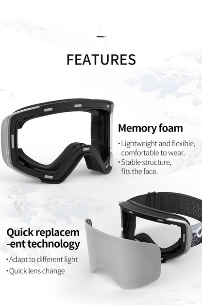 COPOZZ Winter Professional Men Women Ski Goggles Set Magnetic Quick-Change Double Layers Anti-Fog Snowboard Goggles Adults