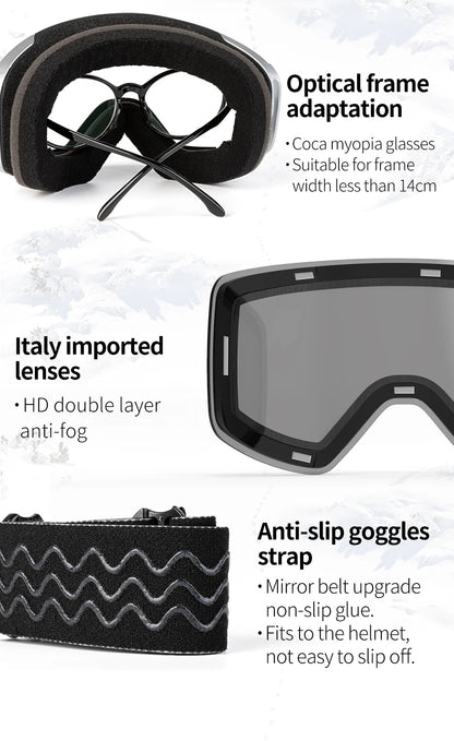 COPOZZ Winter Professional Men Women Ski Goggles Set Magnetic Quick-Change Double Layers Anti-Fog Snowboard Goggles Adults